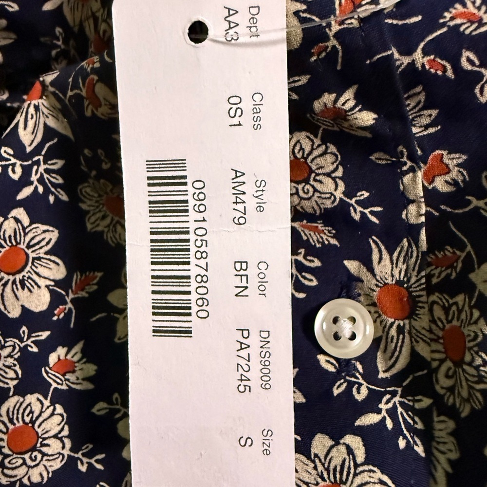 J Crew Navy Floral Organic Cotton Button Down S Shirt Cottagecore Coastal Preppy - Picture 3 of 5